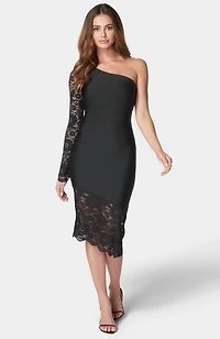 Bebe Women's One Shoulder Lace Bandage Dress