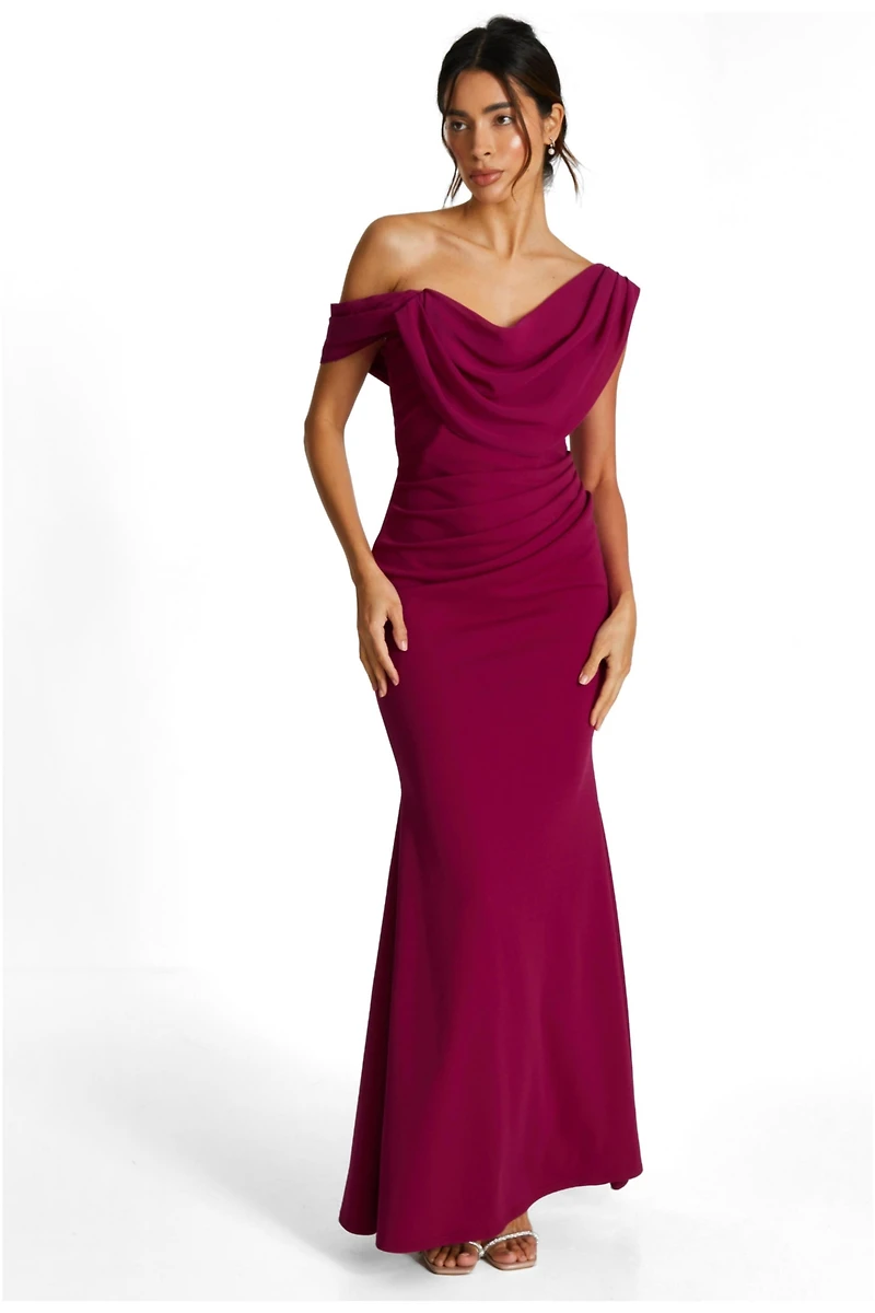 Quiz Women's Scuba Crepe Asymmetric Cowl Neck Maxi Dress