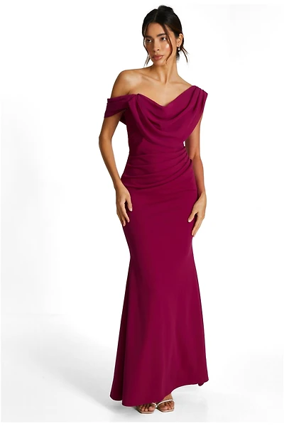 Quiz Women's Scuba Crepe Asymmetric Cowl Neck Maxi Dress