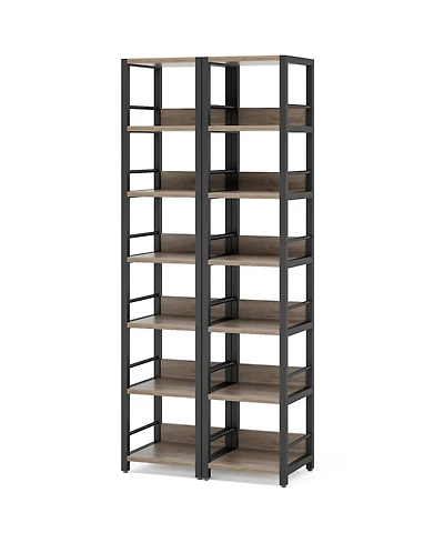 Tribesigns 6-Tier Corner Shelf Set of 2, 75 Inch Tall Narrow Bookshelf Storage Rack, Etagere Shelves Display Stand for Small Spaces, Rustic Open Bookc