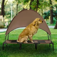 PawHut Elevated Portable Dog Cot with Uv Protection Canopy Shade,