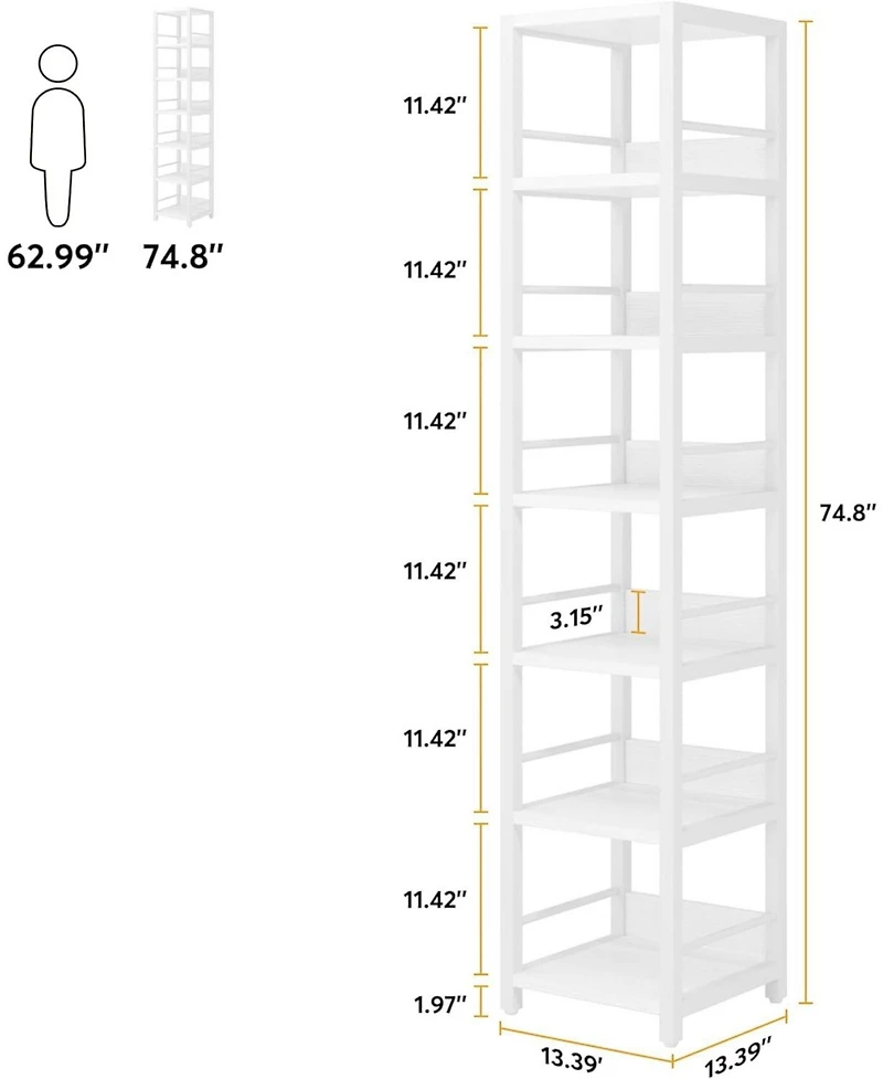 Tribesigns 6-Tier Corner Shelf, 75 Inch Tall Narrow Bookshelf Storage Rack, Etagere Shelves Display Stand for Small Spaces, Rustic Open Bookcase Squar