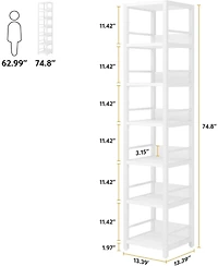 Tribesigns 6-Tier Corner Shelf, 75 Inch Tall Narrow Bookshelf Storage Rack, Etagere Shelves Display Stand for Small Spaces, Rustic Open Bookcase Squar