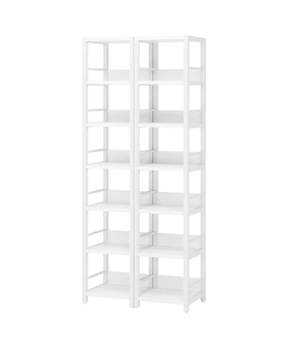 Tribesigns 6-Tier Corner Shelf Set of 2, 75 Inch Tall Narrow Bookshelf Storage Rack, Etagere Shelves Display Stand for Small Spaces, Rustic Open Bookc