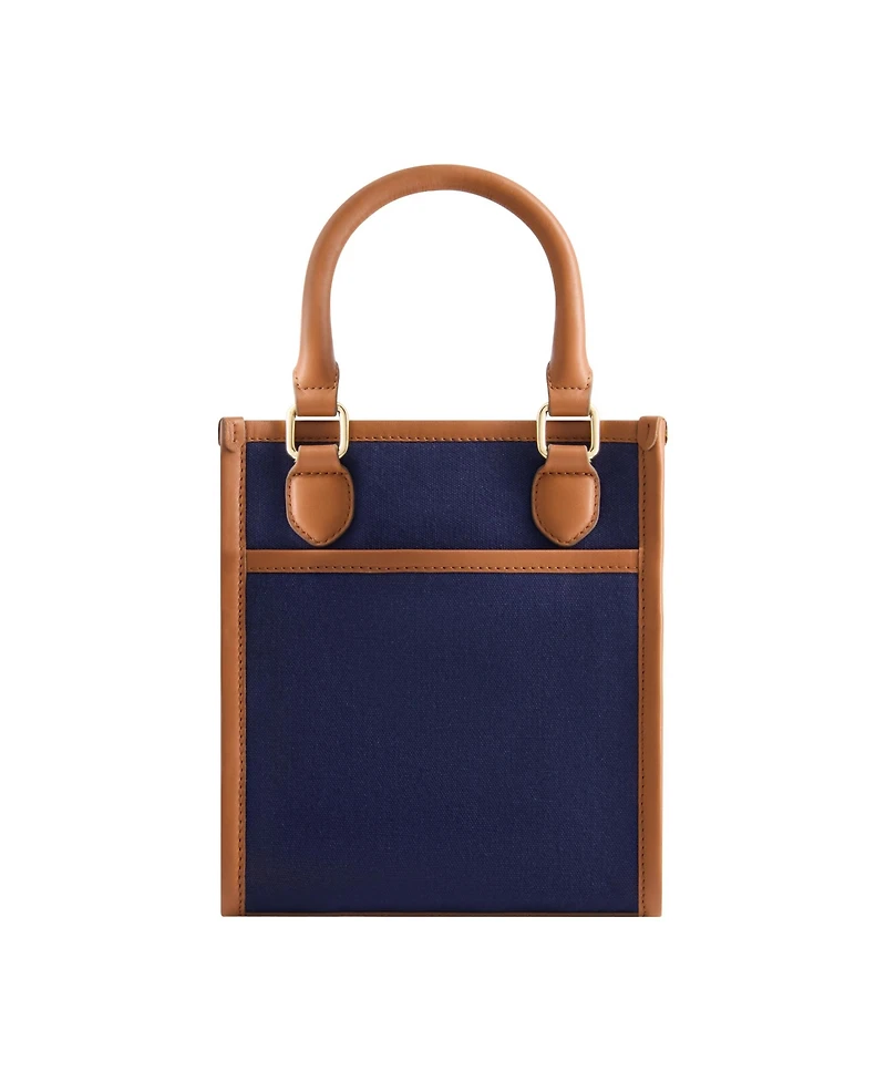 Solid Canvas North South Tote with Leather Trim