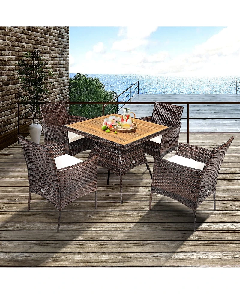 5 Pieces Wicker Patio Dining Set with 4 Armrest Chairs