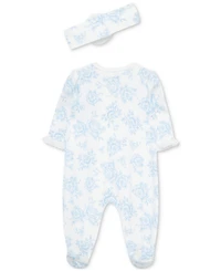 Little Me Baby Girls Cotton Blue Roses Footie & Headband Set