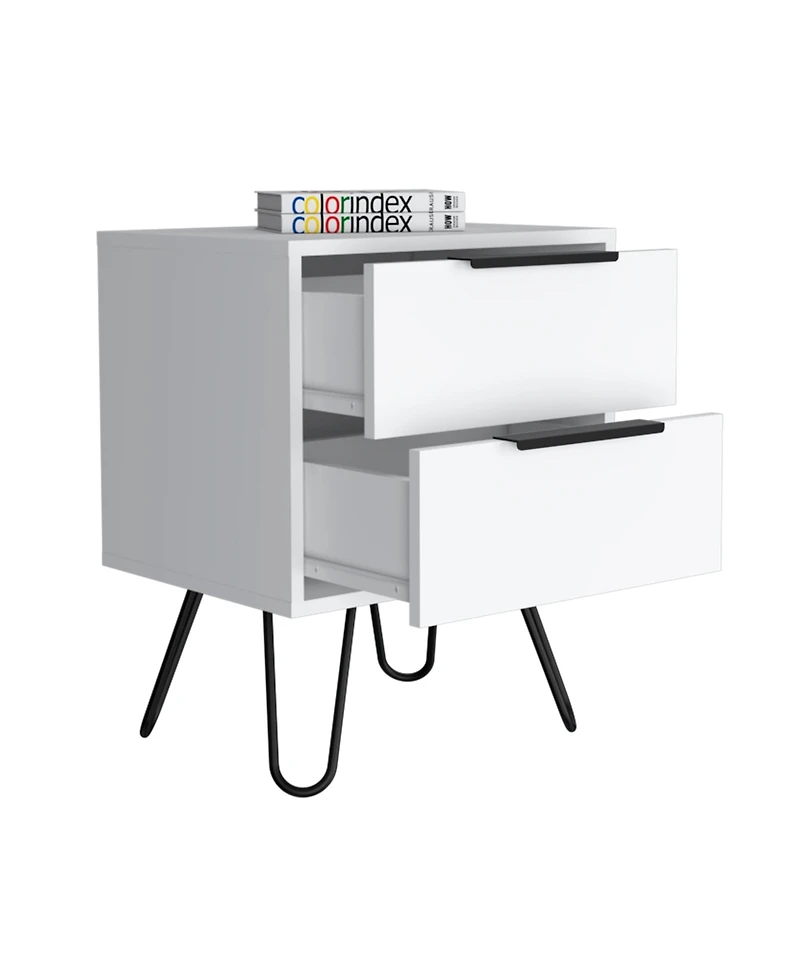 Fm Furniture Nuvo Nightstand,Two Drawers, Hairpin Legs