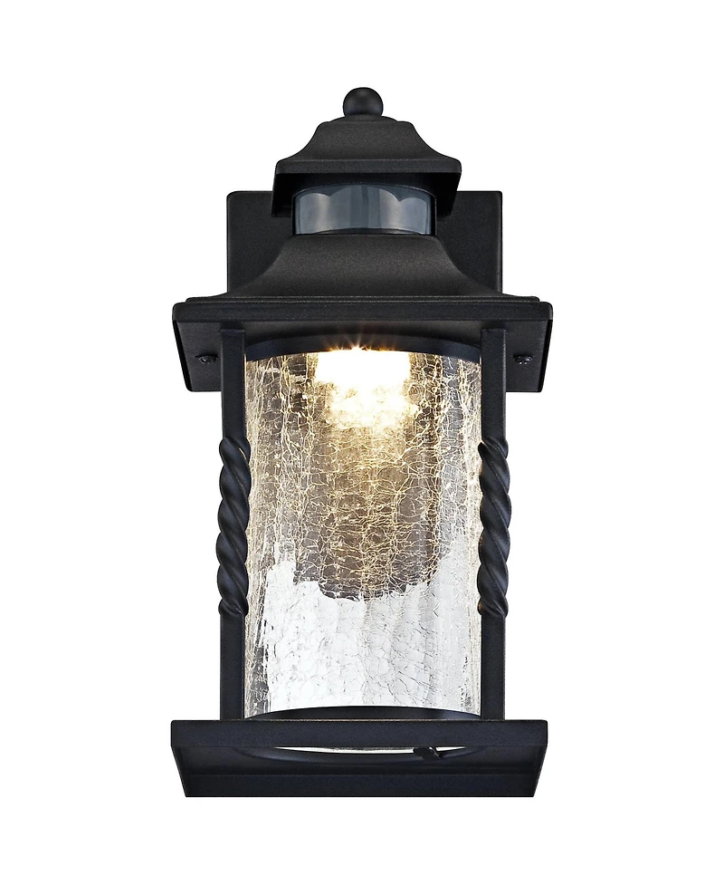 John Timberland Westray Mission Outdoor Wall Light Fixture Black Led Motion Sensor Dusk to Dawn 11 1/2" Clear Crackled Glass for Post Exterior Ho