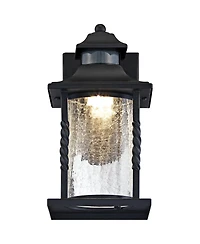 John Timberland Westray Mission Outdoor Wall Light Fixture Black Led Motion Sensor Dusk to Dawn 11 1/2" Clear Crackled Glass for Post Exterior Ho