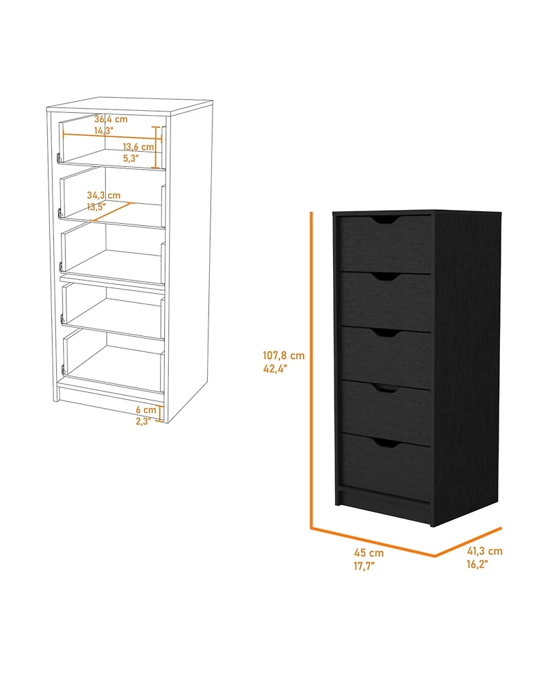 Fm Furniture Dillon 5 Narrow Drawer Dresser