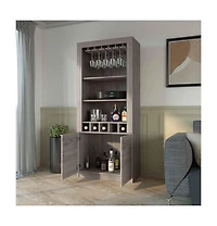 Fm Furniture New York Bar Cabinet, Five Bottle Cubbies, Three Open Shelves