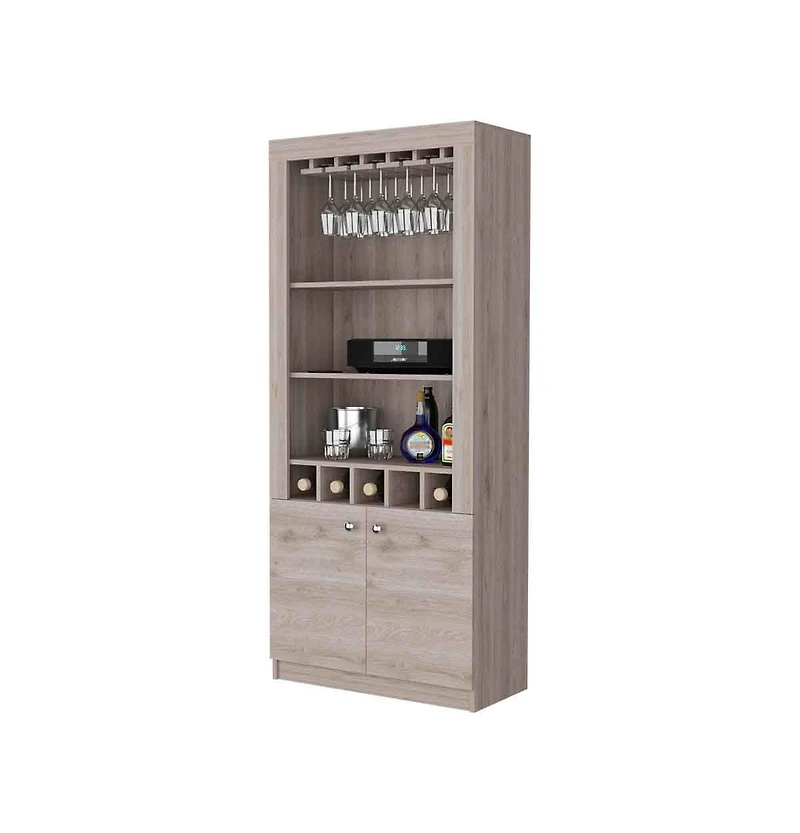 Fm Furniture New York Bar Cabinet, Five Bottle Cubbies, Three Open Shelves