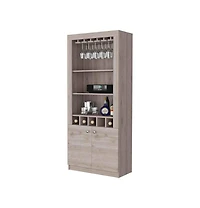 Fm Furniture New York Bar Cabinet, Five Bottle Cubbies, Three Open Shelves