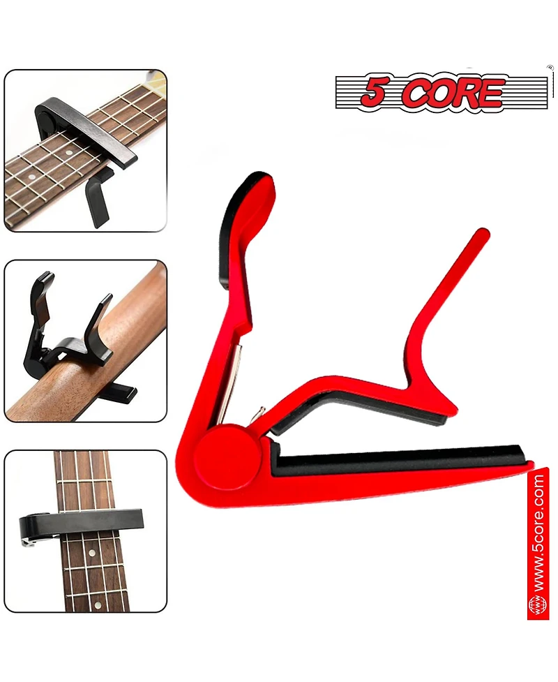 5Core Capo Acoustic Electric Guitar 6 String Kapo Clip For Banjo Mandolin Ukulele - Capo Red