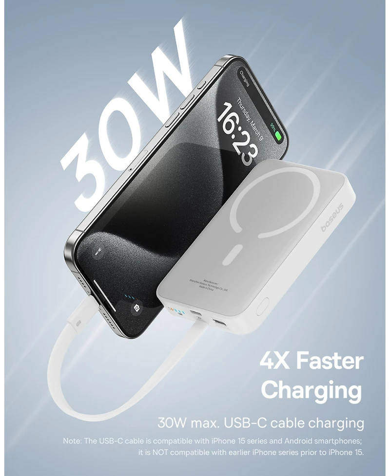 Baseus 10000mAh Magnetic Power Bank 30W MagSafe Portable Charger, Yellow