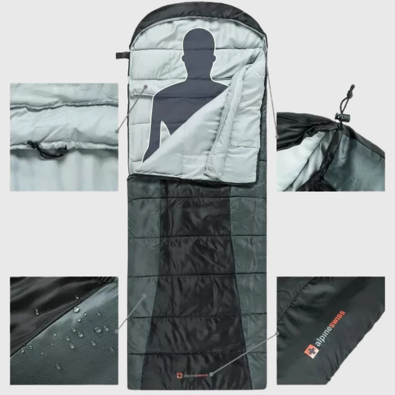 Alpine Swiss Sleeping Bag Adult Waterproof All Season Camping Backpacking Hiking