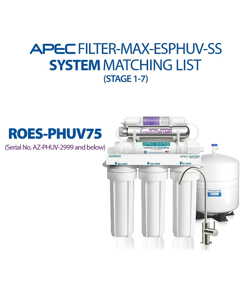 Apec Water Systems Apec Ro Replacement Filters Complete Filter Set for Essence 75 Gpd Ph and Uv Ss Reverse Osmosis 7-Stage Systems (Stages 1-7)