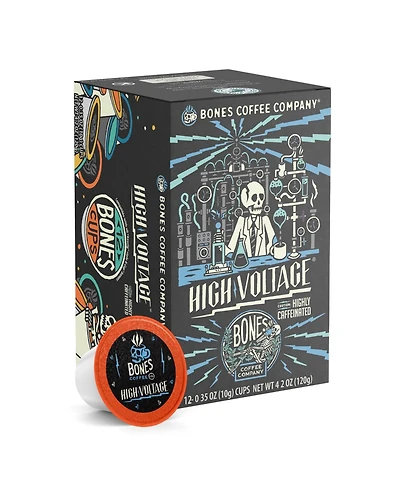 Bones Coffee Company Flavored Coffee Bones Cups High Voltage Flavored Pods | 12ct Single-Serve Coffee Pods Compatible with Keurig 1.0 & 2.0 Keurig Cof