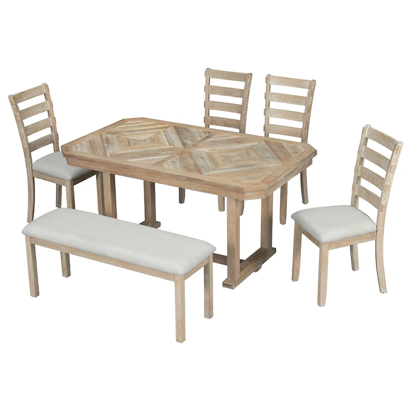 Streamdale 6-Piece Dining Table Set w/ Solid Rubberwood Top