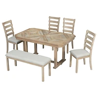 Streamdale 6-Piece Dining Table Set w/ Solid Rubberwood Top