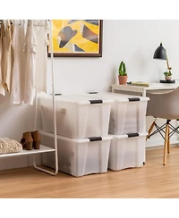 Iris 4 Pack 72qt Plastic Storage Bin with Lid and Secure Latching Buckles, Pearl