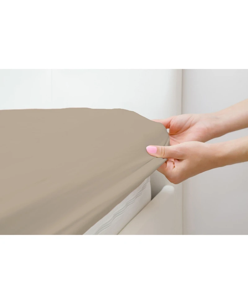 100% Premium Cotton Fitted Sheet - Soft and Breatheable 200 Thread Count Short Queen Taupe