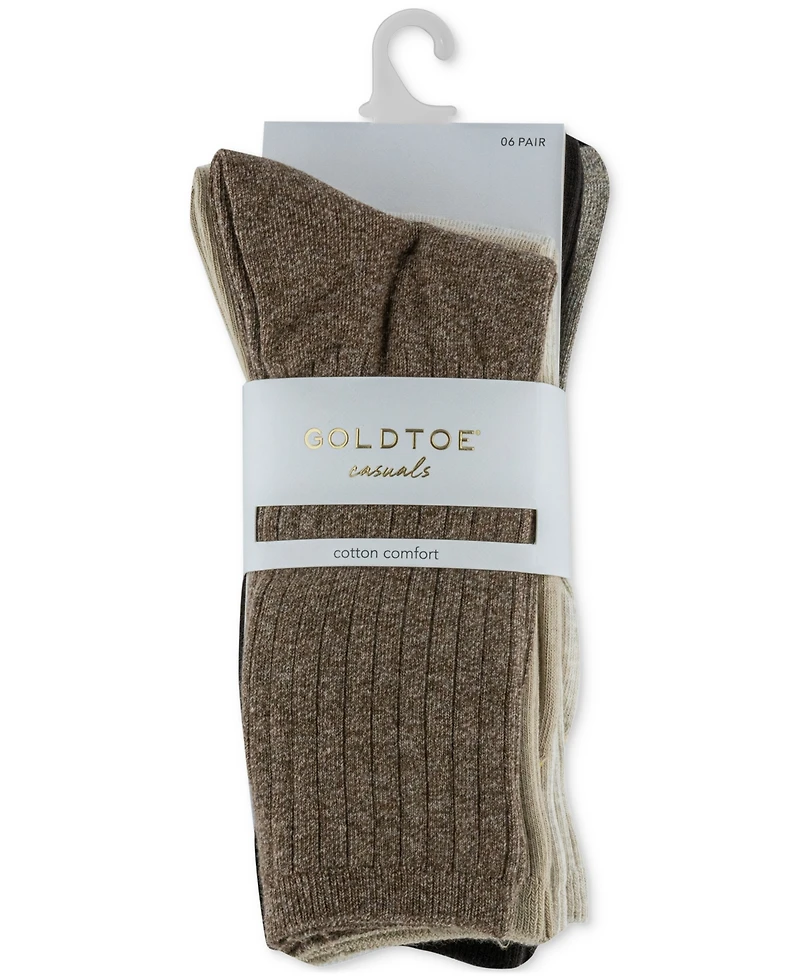 Gold Toe Women's 6-Pack Casual Ribbed Crew Socks