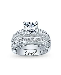 Bling Jewelry 3CT Art Deco Style Square Princess Cut Solitaire Clear Cz Promise Ring Set Sterling Silver