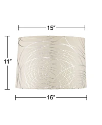 Springcrest Set of 2 Drum Lamp Shades Off-White Silver Circles Medium 15" Top x 16" Bottom x 11" High Spider with Harp and Finial