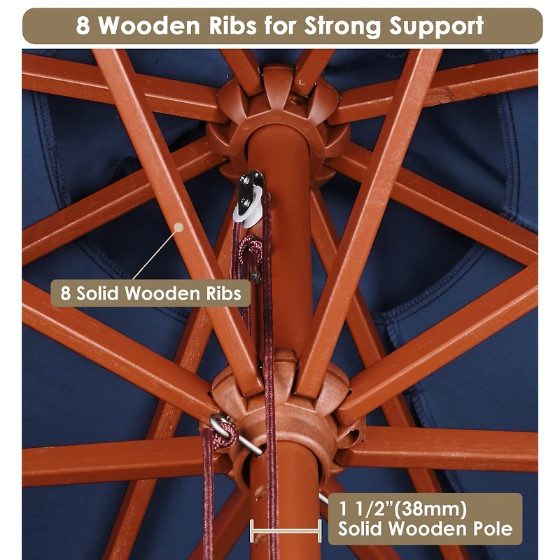 Yescom 9FT Wooden Patio Umbrella UV30+ for Beach Pool Wedding Party Table Market Garden Yard Hotel Deck Cafe Navy