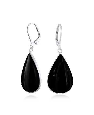 Bling Jewelry Large Iridescent Shell Stone Pear Shaped Teardrop Dangle Lever back Earrings Sterling Silver