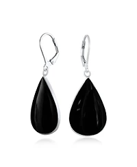 Bling Jewelry Large Iridescent Shell Stone Pear Shaped Teardrop Dangle Lever back Earrings Sterling Silver