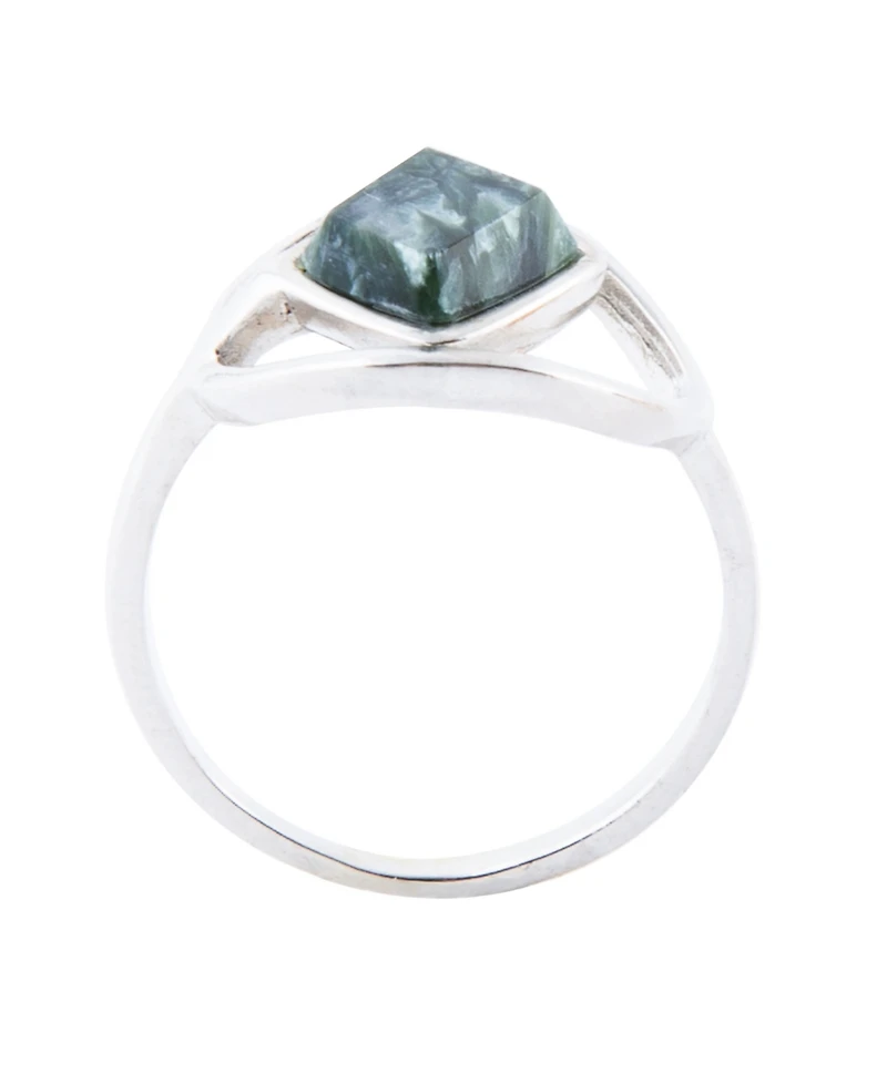 Barse North Star Genuine Green Seraphinite Sterling Silver Diamond Ring