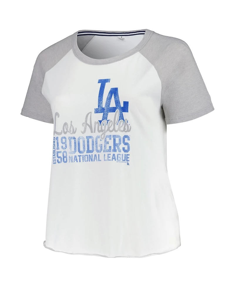 Soft as a Grape Women's White Los Angeles Dodgers Plus Baseball Raglan T-Shirt