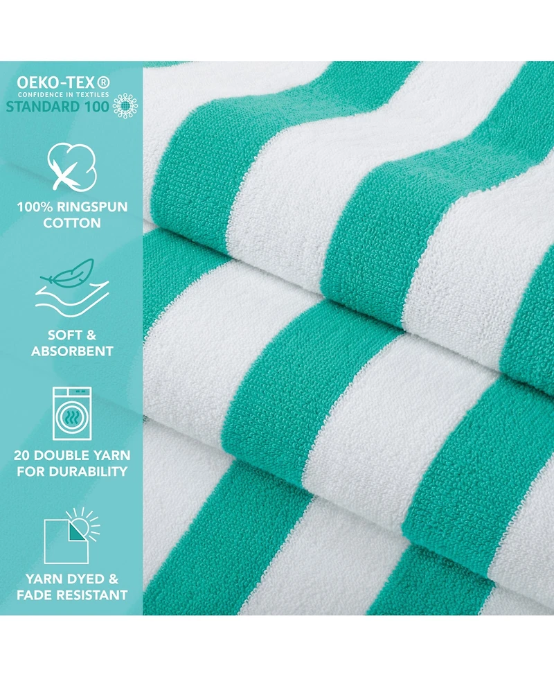 Cali Cabana Striped Beach Towels (4 Pack), 30x60 in., Color Options 100% Soft Cotton