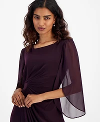 Connected Petite Chiffon Cape-Sleeve Sheath Dress