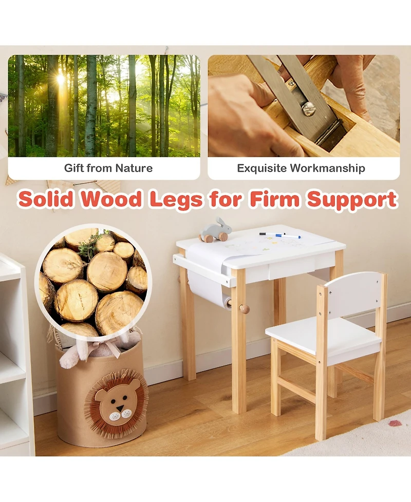 Costway Kids Table and Chair Set Wooden Activity Drawing Study Desk