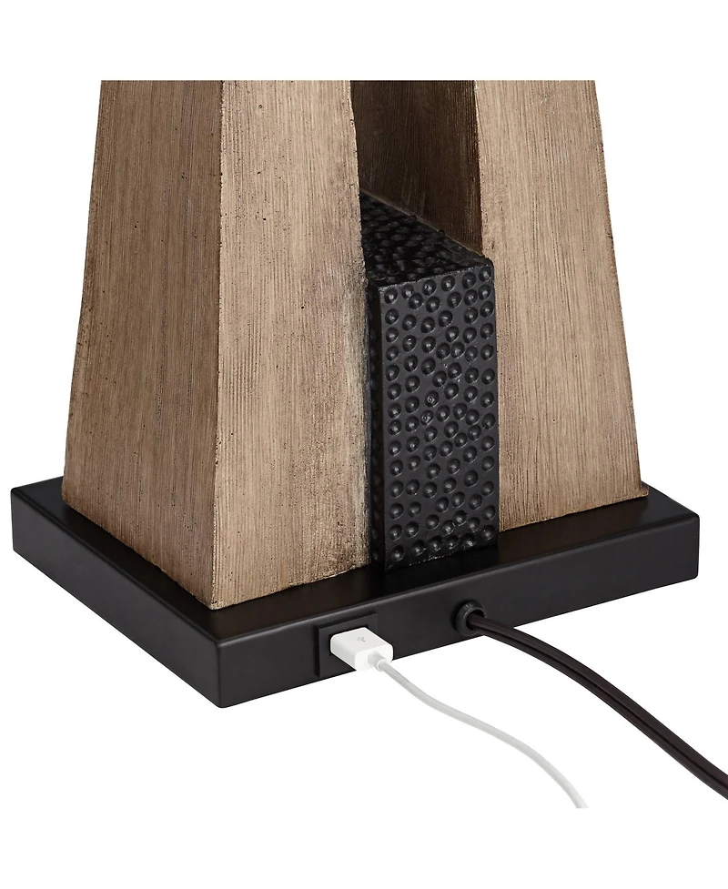 Mitchell Rustic Farmhouse Table Lamps 27" Tall Set of 2 with Usb Port Wood Oatmeal Tapered Rectangular Fabric Shade for Living Room Bedroom House
