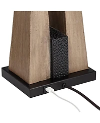 Mitchell Rustic Farmhouse Table Lamps 27" Tall Set of 2 with Usb Port Wood Oatmeal Tapered Rectangular Fabric Shade for Living Room Bedroom House