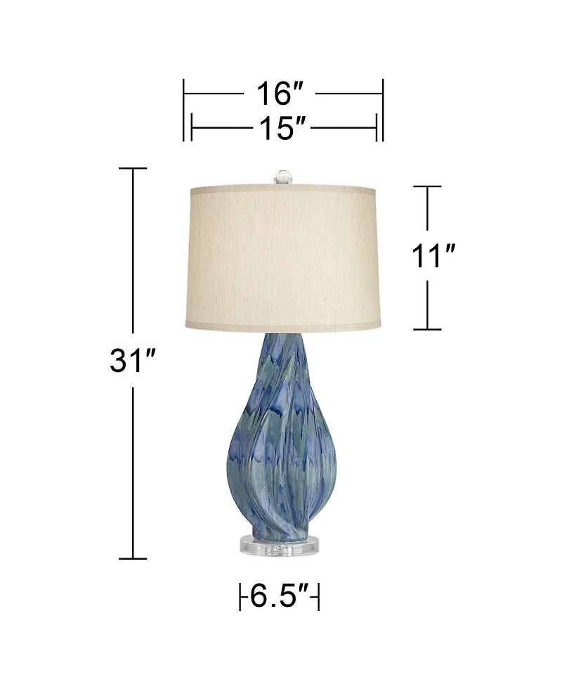 Possini Euro Design Teresa Modern Table Lamp 31" Tall Teal Blue Ceramic with Table Top Dimmer Beige Fabric Drum Shade for Bedroom Living Room Bed
