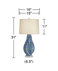 Possini Euro Design Teresa Modern Table Lamp 31" Tall Teal Blue Ceramic with Table Top Dimmer Beige Fabric Drum Shade for Bedroom Living Room Bed