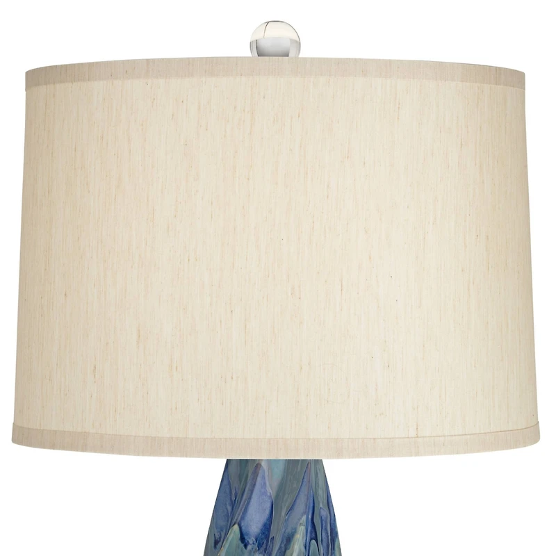 Possini Euro Design Teresa Modern Table Lamp 31" Tall Teal Blue Ceramic with Table Top Dimmer Beige Fabric Drum Shade for Bedroom Living Room Bed