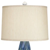 Possini Euro Design Teresa Modern Table Lamp 31" Tall Teal Blue Ceramic with Table Top Dimmer Beige Fabric Drum Shade for Bedroom Living Room Bed