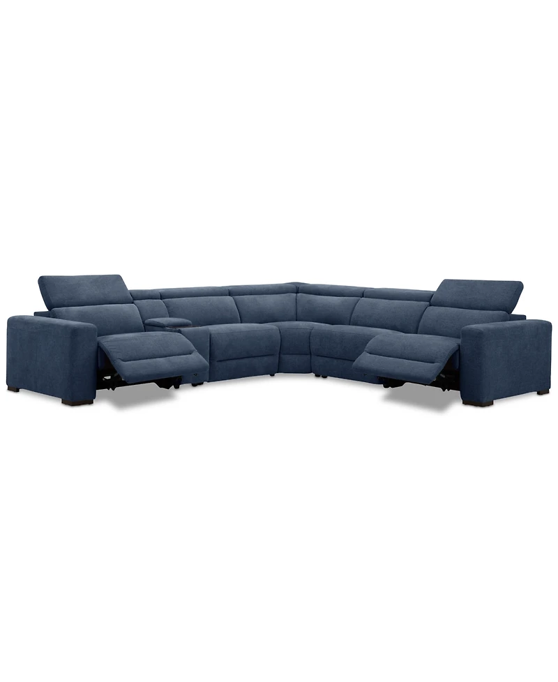 Nevio 6-Pc. Fabric Power Headrest L-Shaped Sectional and Console with 2 Motion Chairs
