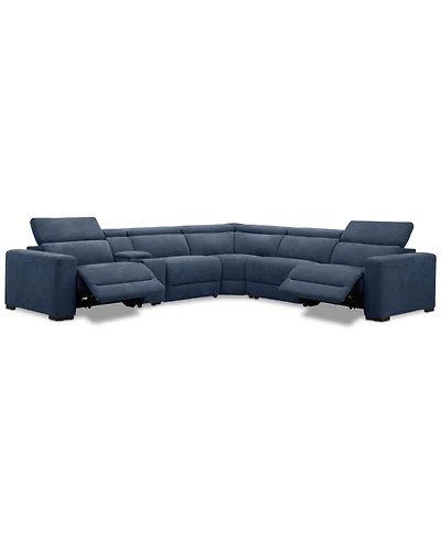 Nevio 6-Pc. Fabric Power Headrest L-Shaped Sectional and Console with 2 Motion Chairs