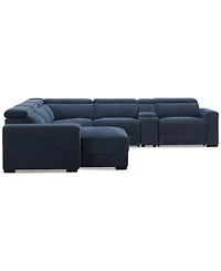 Nevio 6-Pc. Fabric Power Headrest Sectional with Chaise & Console and Motion Chairs