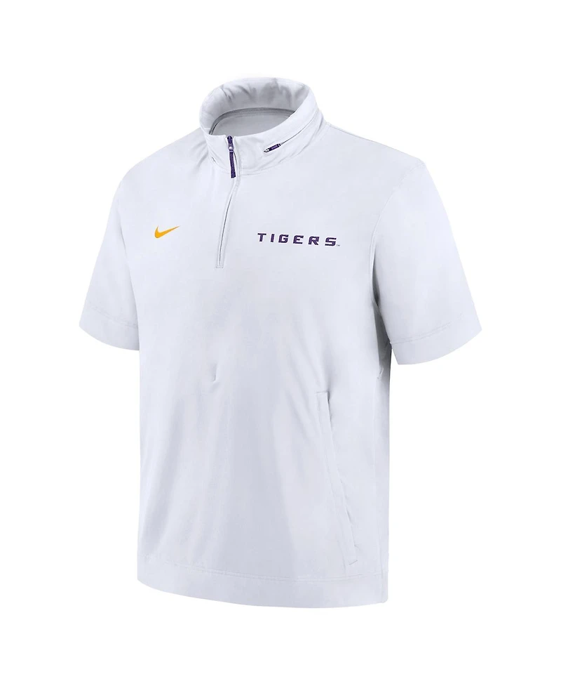 Nike Men's White Lsu Tigers 2024 Sideline Coach Short Sleeve Half-Zip Hoodie Jacket