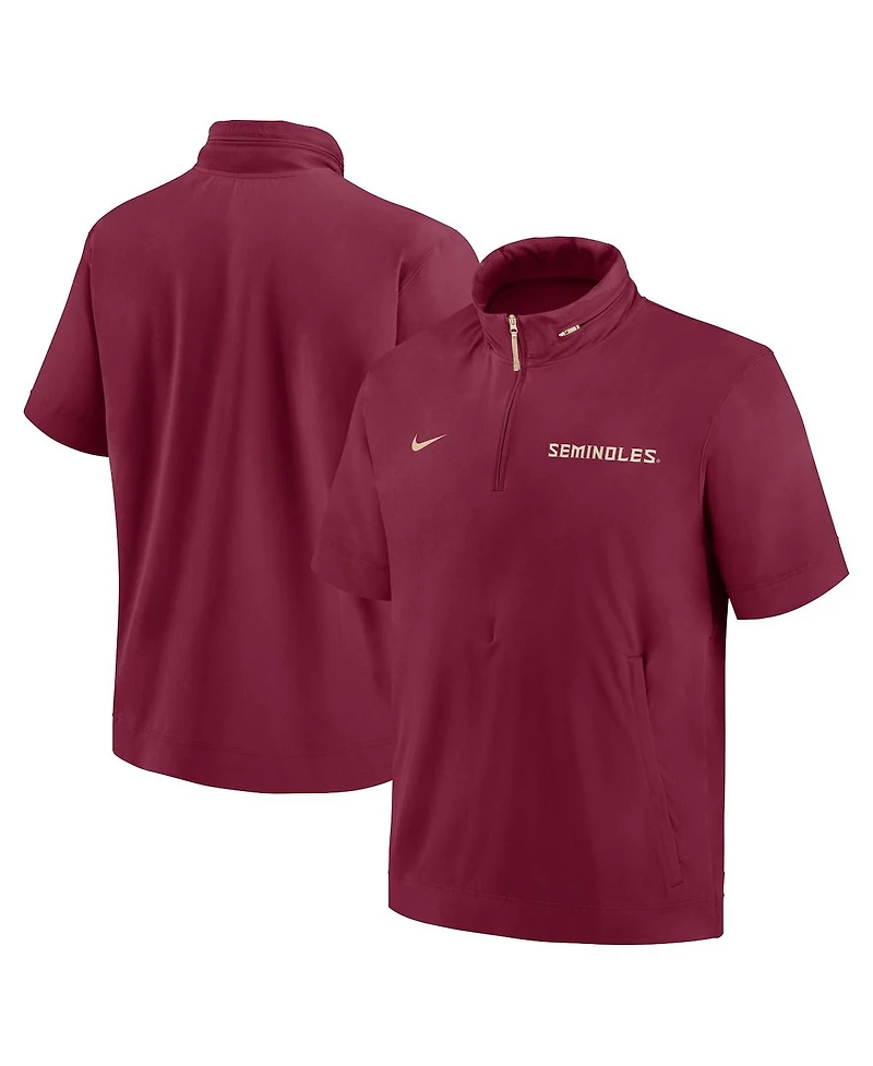 Nike Men's Garnet Florida State Seminoles 2024 Sideline Coach Short Sleeve Half-Zip Hoodie Jacket