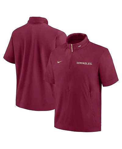 Nike Men's Garnet Florida State Seminoles 2024 Sideline Coach Short Sleeve Half-Zip Hoodie Jacket